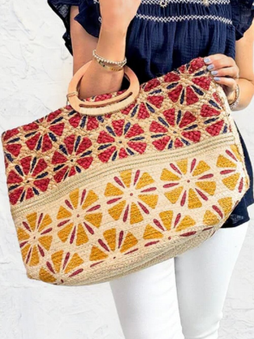 Antik Kraft Large Floral Jute Tote Bag